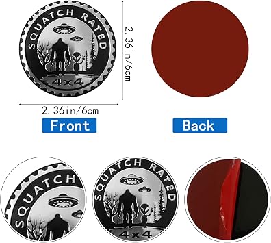 Squatch Aliens Bigfoot 3D Metal Car Badge & Emblem - Round Decals Compatible with Jeep Wrangler, Trucks & SUVs