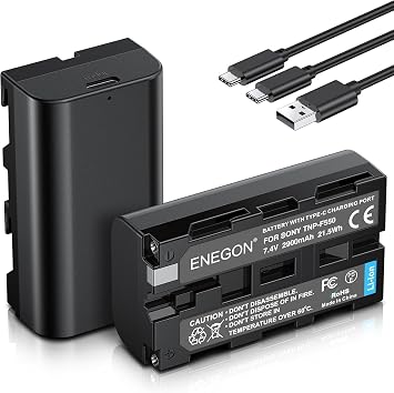 ENEGON NP-F550 USB C Direct Charging Replacement Batteries 2900mAh 2-Pack with 2 in 1 USB-C Charging Cable for NP F970, F960, F770, F750, F570, F530, F330, CCD-SC55/RV100/RV200, TR1/516/716/818