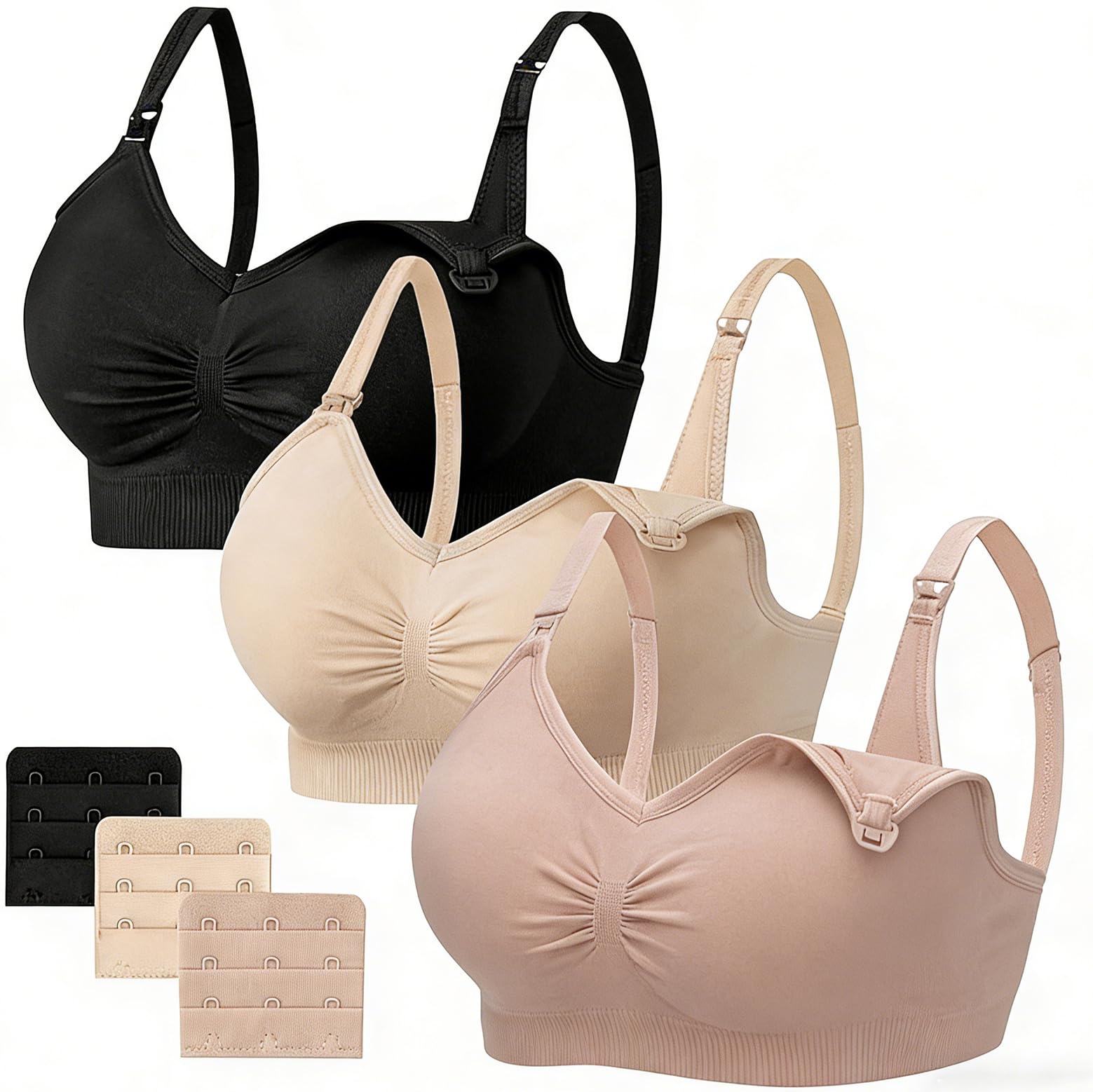 habibee Women's Nursing Bra Seamless Sleep Breastfeeding Maternity Bra with Remove Bra Pads Extenders 3 Pack