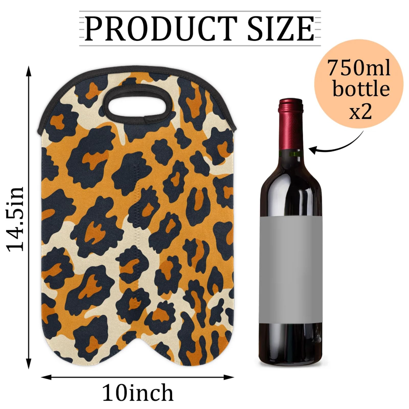 GzLeyigou 2 Bottles Leopard Skin Texture Wine Bag Sleeve Totes Neoprene Protective Wine Carrier Bag for Wine,Water, Champagne, Beer, Baby Bottles,Gift 14.5 x 10 Inches