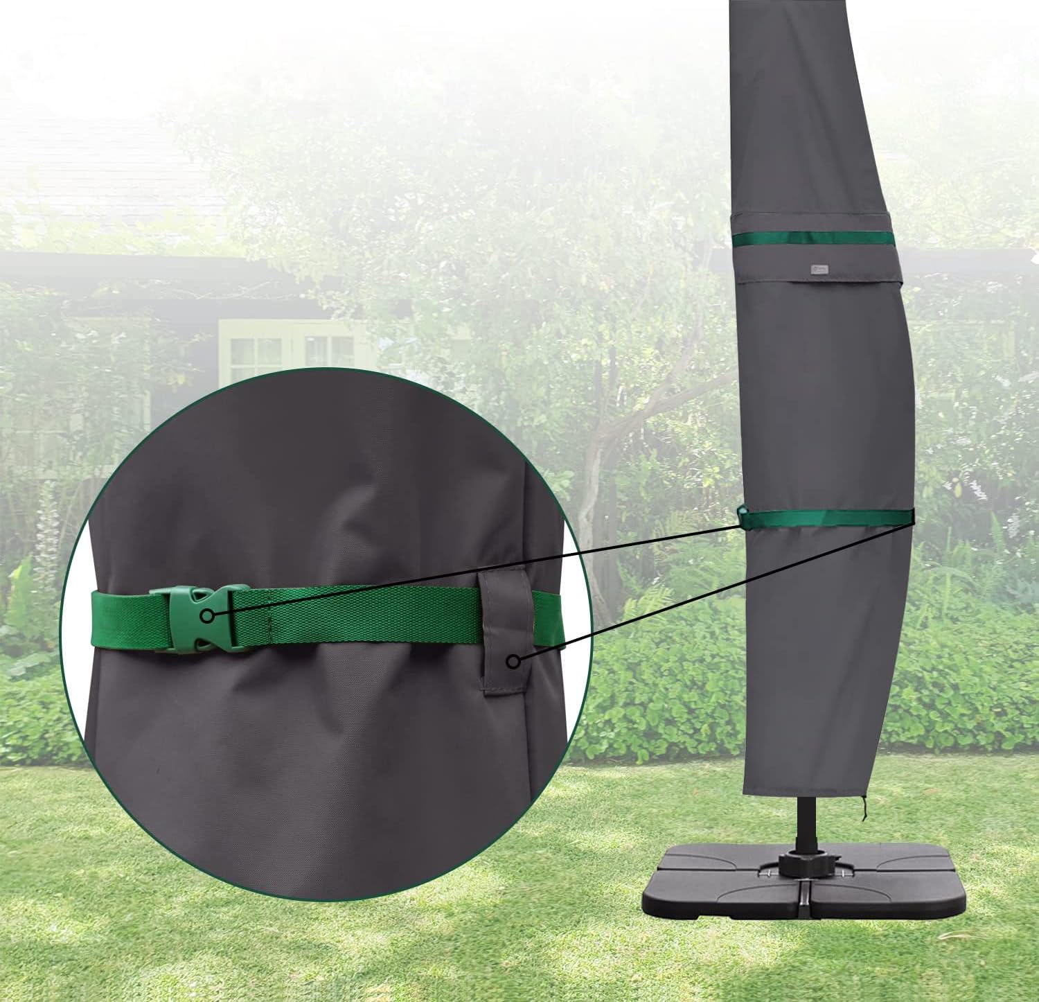 Sekey Ampelschirm Schutzhülle mit Stab, Abdeckhauben für Gartenschirm mit Belüftungsöffnungen, Abdeckung für Kurbelschirm / Balkonschirm, 100% Polyester, wasserdicht, Dunkelgrau.