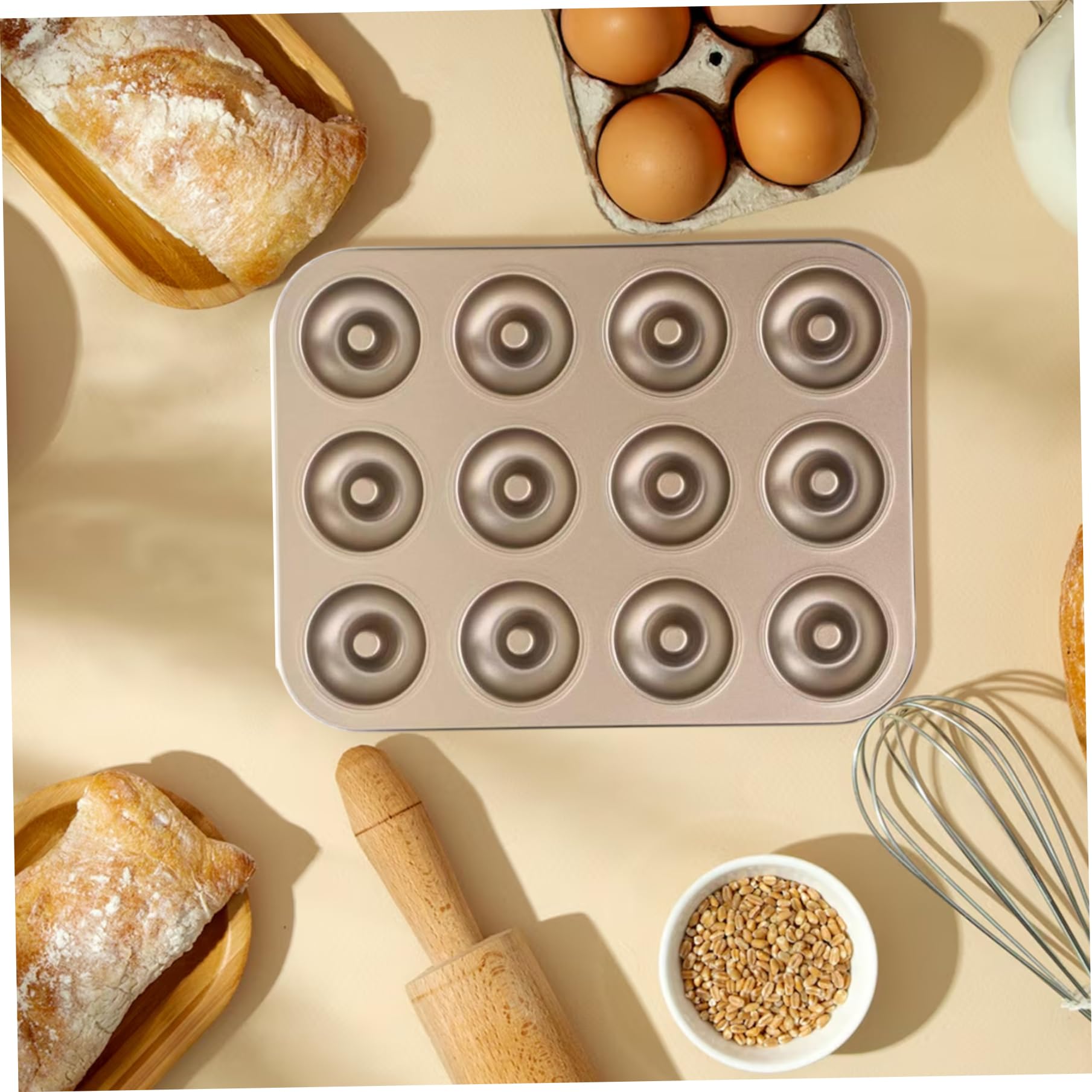 2 uds molde para rosquillas para hornear 12 cavidades antiadherente molde para rosquillas de calidad alimentaria apto para lavavajillas para postres, dorado
