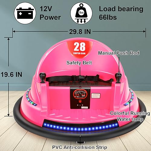 Miniatura 5 de Edostory Coche de parachoques eléctrico para niños de 12 V, 3 velocidades para niños pequeños, autos de juguete para bebés de 1.5 a 8 años,