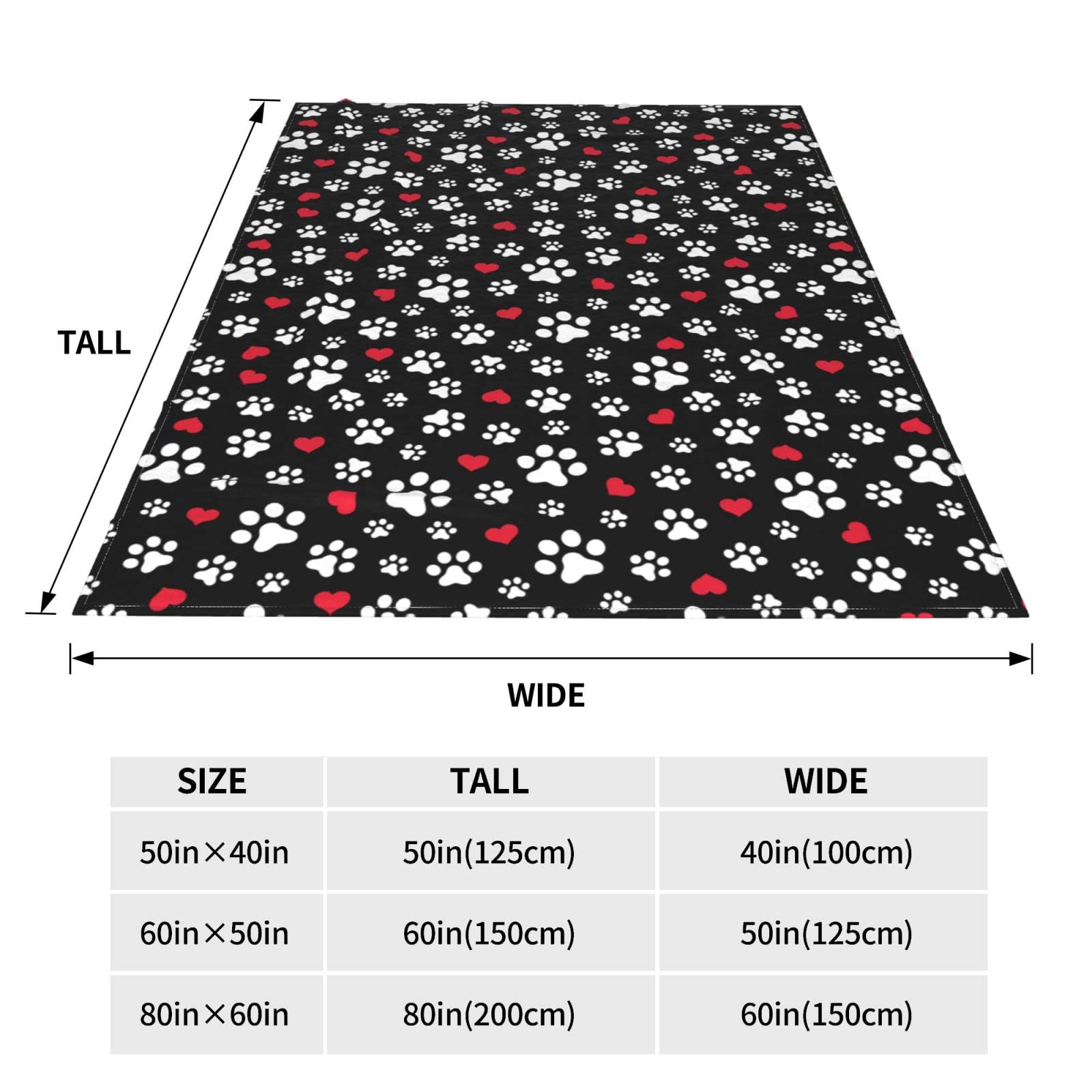 Coperta in pile con zampa di cane, gatto, cuore, cuore, per letto, divano, coperta in pile, leggera, morbida e accogliente, 127 x 101,6 cm