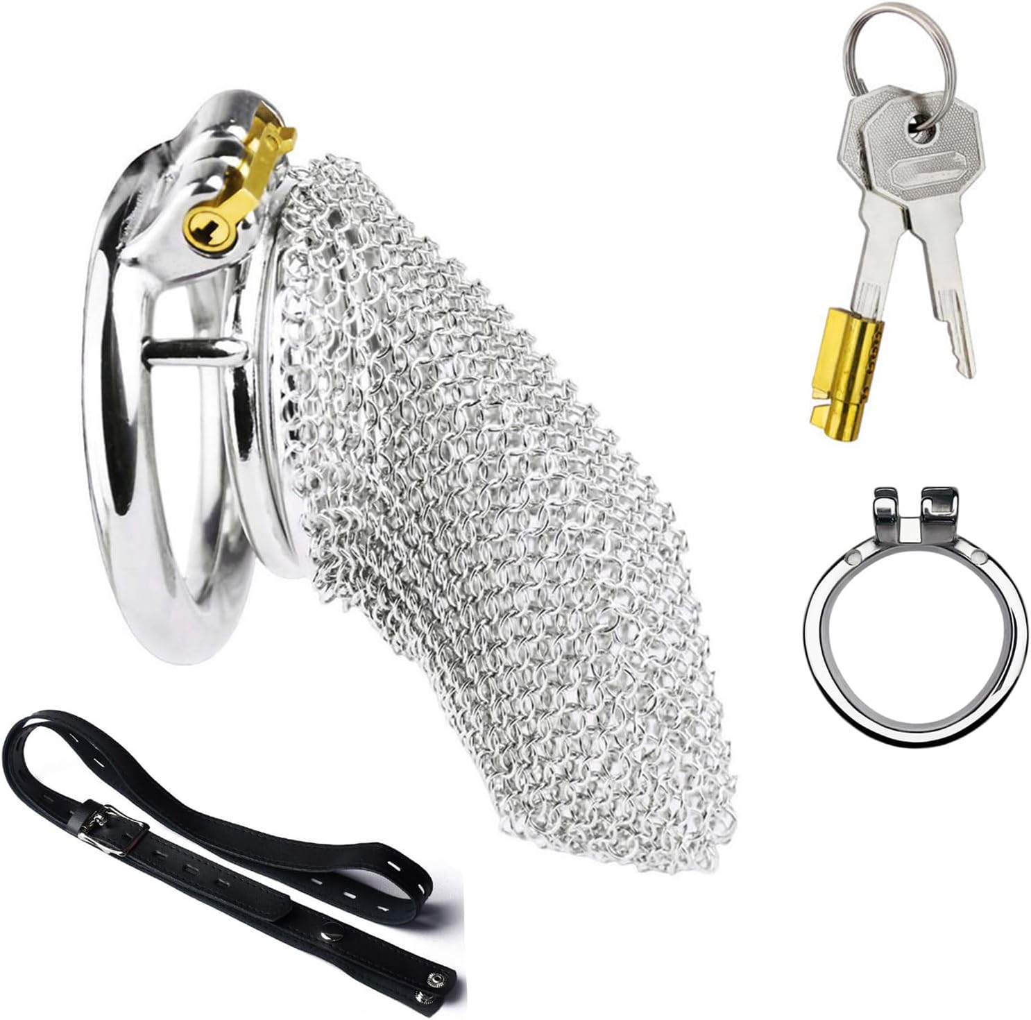 Silver Color Barbed Wire Mens Penis Cages Steel with 1 Camber Ring and Belt, Wearable Men Chastities Devices with Invisible Lock with Keys Adult Sex Toy for Men - L cage with 4.5cm Ring