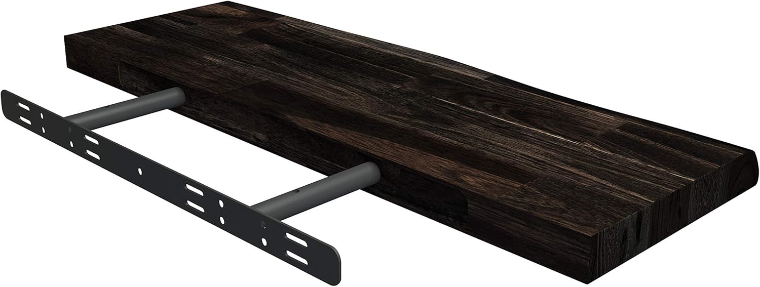 Interbuild Floating Shelf Wall Mounted, Acacia Wood Hanging Storage Shelf for Bathroom, Bedroom, Kitchen, Living Room, Office Decoration 28" x 10" - Espresso
