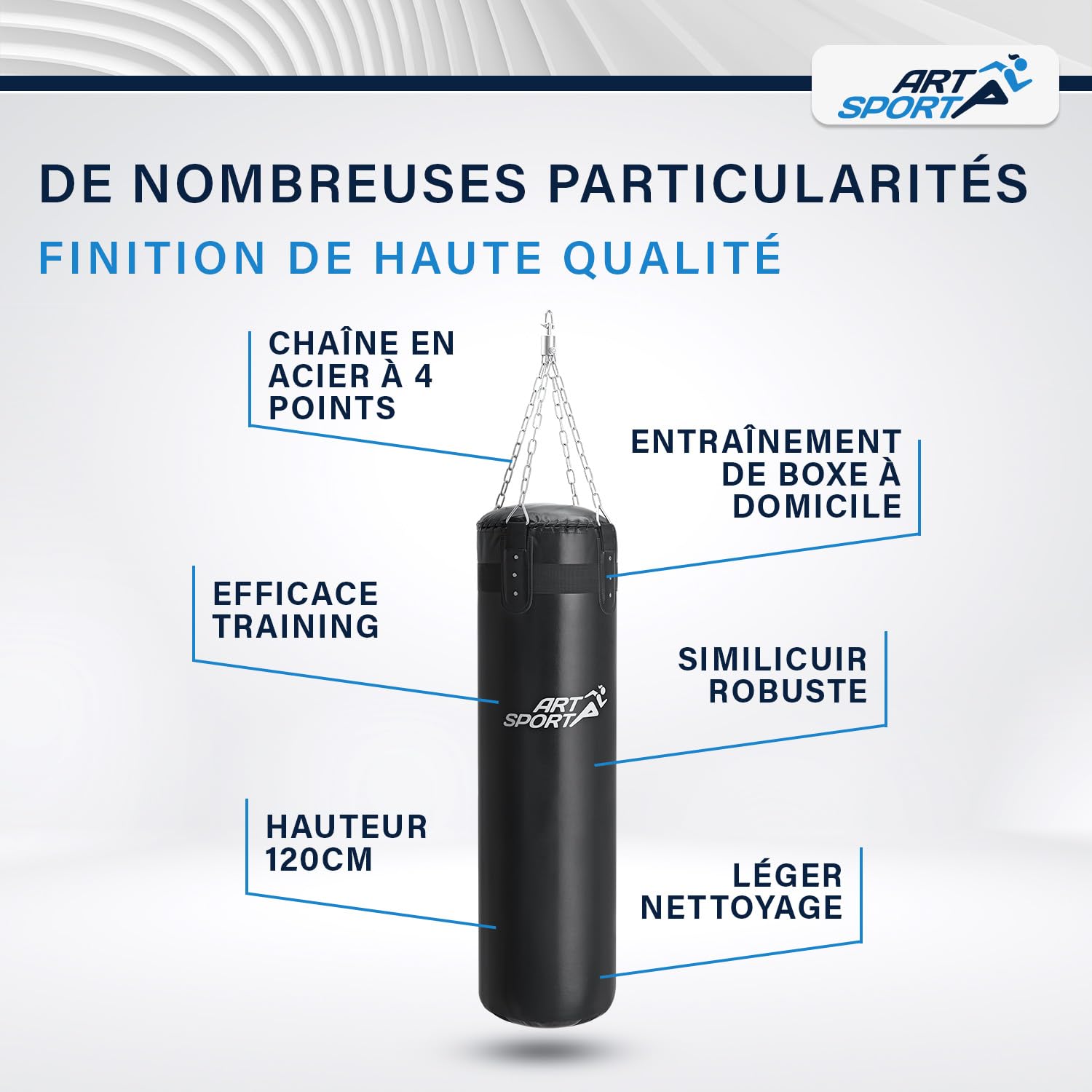 ArtSport Sac de Boxe avec Chaîne en Acier & Pivot - Sac de Frappe Suspendu pour Boxe & Kickboxing