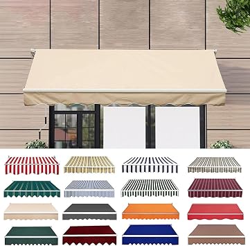 Manual Retractable Awning Shade Fabric Replacements Fabric Only Outdoor Patio Sun Shade Canopy Canvas Water Resistant Polyester Sunshade Shelter Shade Cover  Color C , Size 13x5ft 4x1.5m