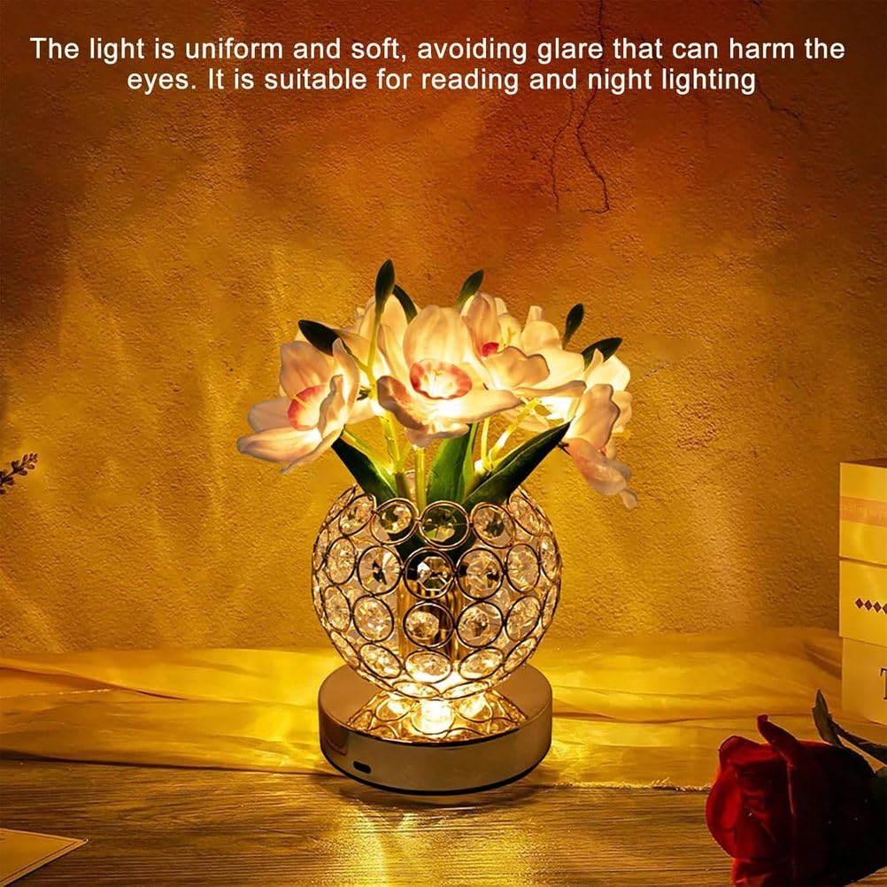 Luce d'atmosfera rotonda in cristallo rosa, lampada da scrivania a LED, ricarica USB, luce notturna con controllo touch, luce a 3 colori che cambia/oscuramento continuo, lampada touch per