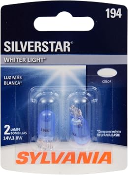 SYLVANIA - 194 SilverStar Mini Bulb - Brighter and Whiter Light, Ideal for Interior Lighting, Center High Mount Stop Light CHMSL, and more Contains 2 Bulbs