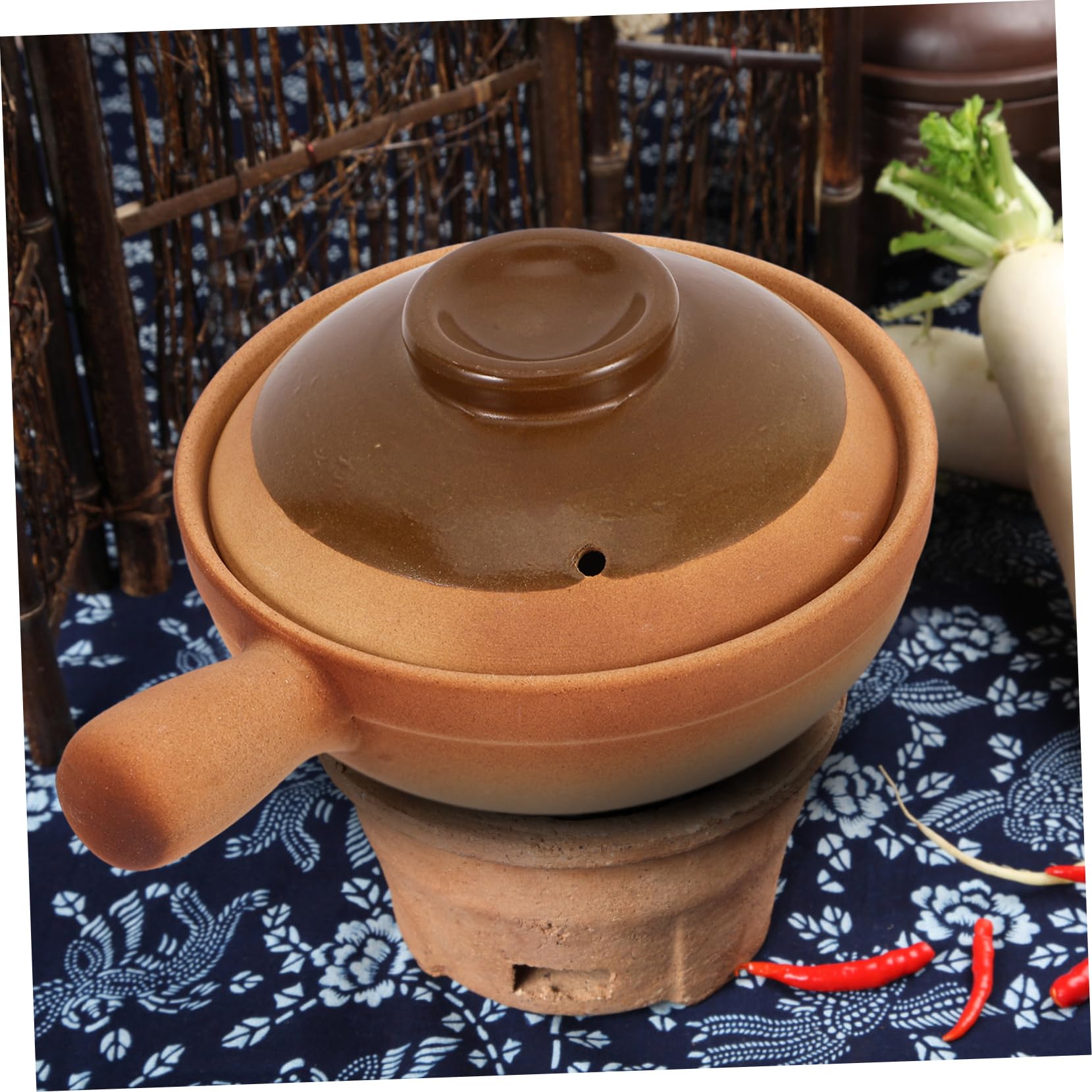 Traditioneller Chinesischer Tontopf mit Deckel und Griff 850ml Keramik