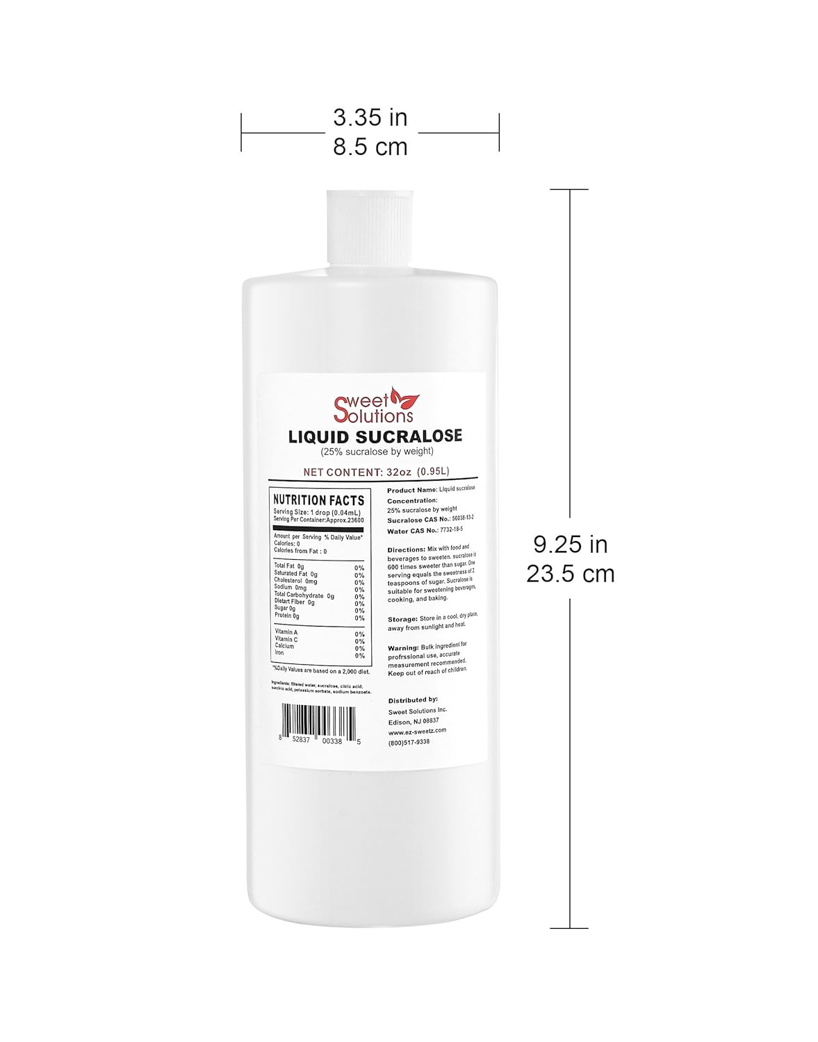 Concentrated Liquid Sucralose Sweetener, 25% Concentrated Sugar Alternative, 32 oz. Bulk for Drinks, Food, and Pastries, Zero Calories and No Carbs (1-Pack)