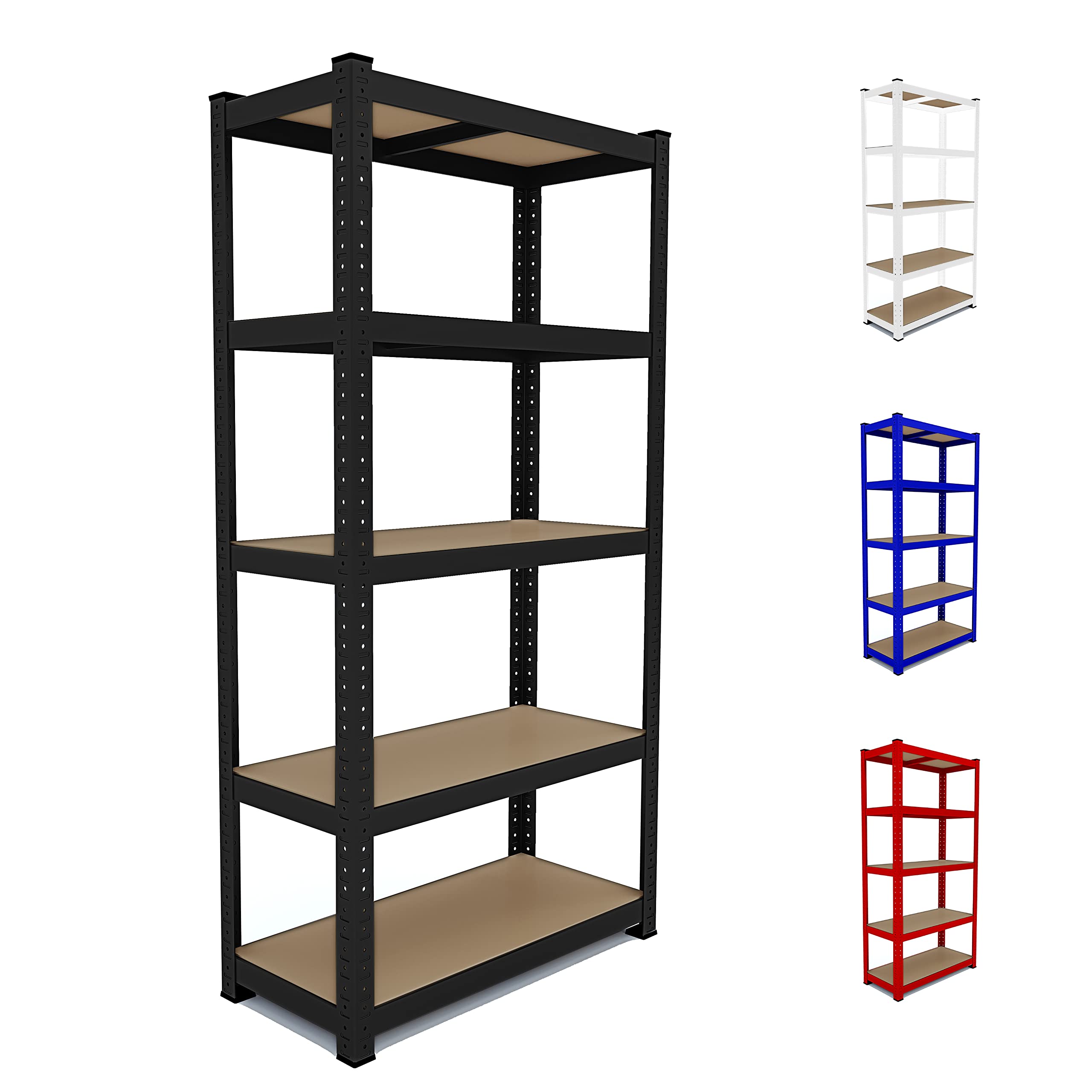 Półka metalowa i MDF Półka o wysokim przepływie do 875 kg Z 5 Regulowanymi Półkami Idealny Do Garażu Warsztat Piwnica Magazyn Modułowa Projekt 180 x 90 x 40 cm (Czarny)