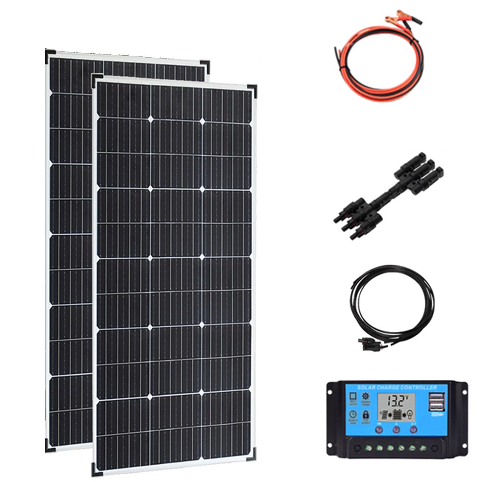 SXYKXYDL 400w Monocrystalline Solar Panel 800w 18v Solar System Kit Pv Module Battery 20a Controller Pv Connector for Home, Caravan, Caravan, Boat.,Two