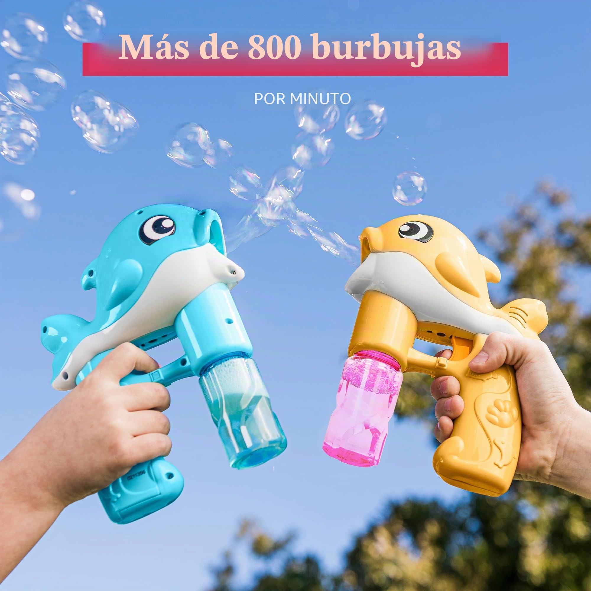 Sloosh 2 Pistolas de Burbujas para Ballenas LED automático con 4 soluciones de Repuesto de Burbujas, Pistola de Burbujas para niños, diversión de Verano para Exteriores, Regalos de Pascua