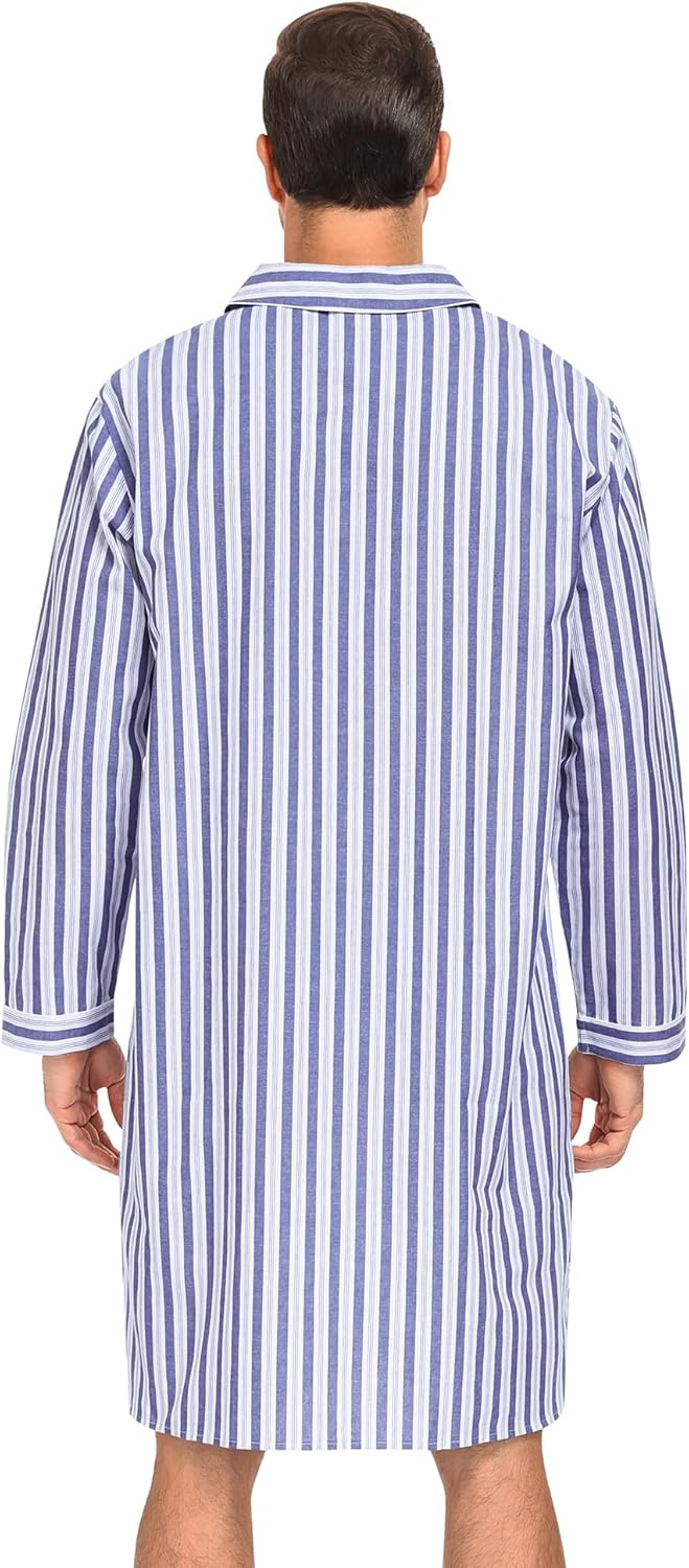 SWOMOG Men's Nightshirt 100% Cotton Long Sleeve Sleep Shirt Button Down Nightgown Soft Sleepwear Comfy Nightwear S-XXXL - Image 7