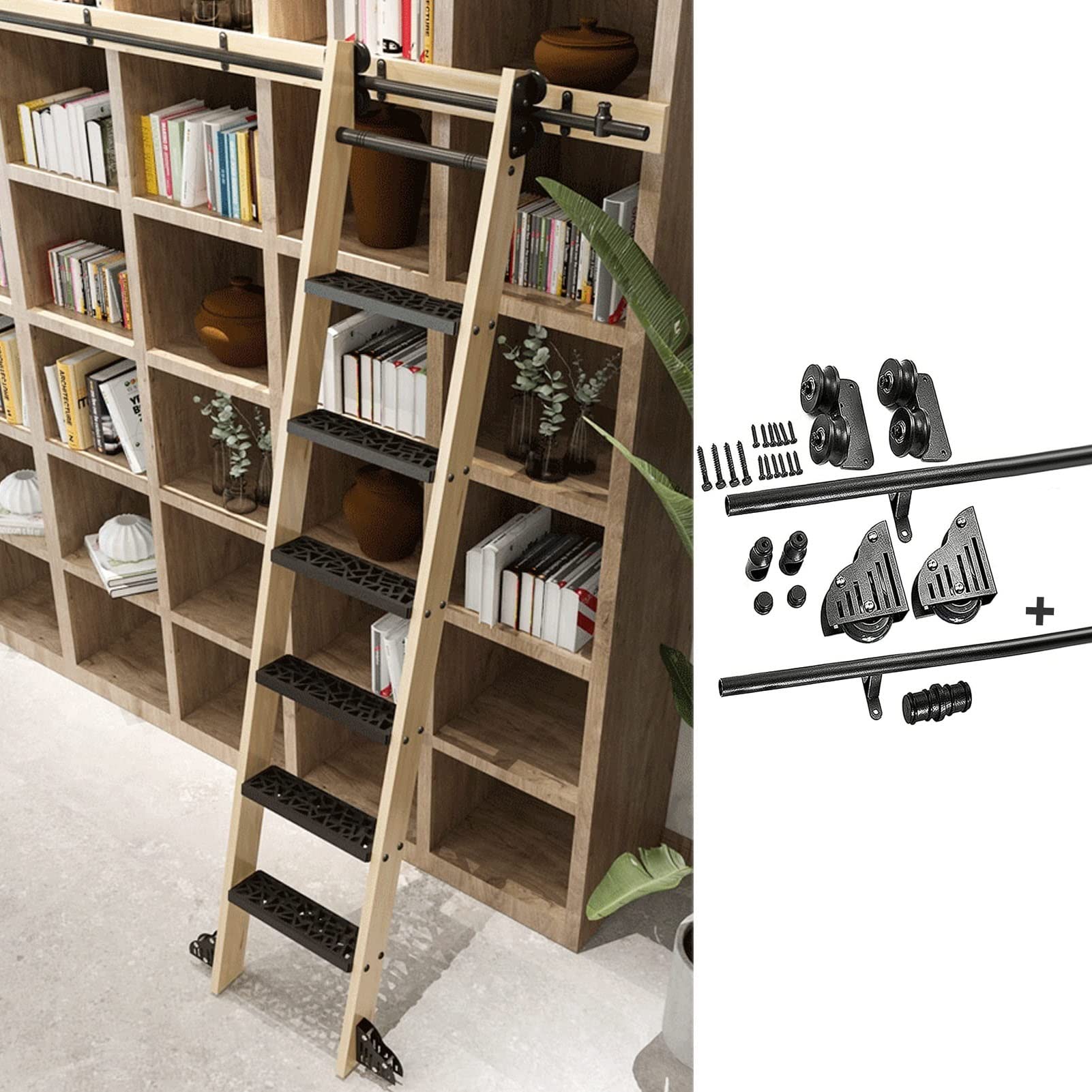 Kit ferramenta per Scala Scorrevole per Biblioteca - Kit ferramenta per Porta Scorrevole del fienile, Kit ferramenta per Scala Scorrevole per libreria Kit ferramenta per Binario Scorrevole Kit armadi