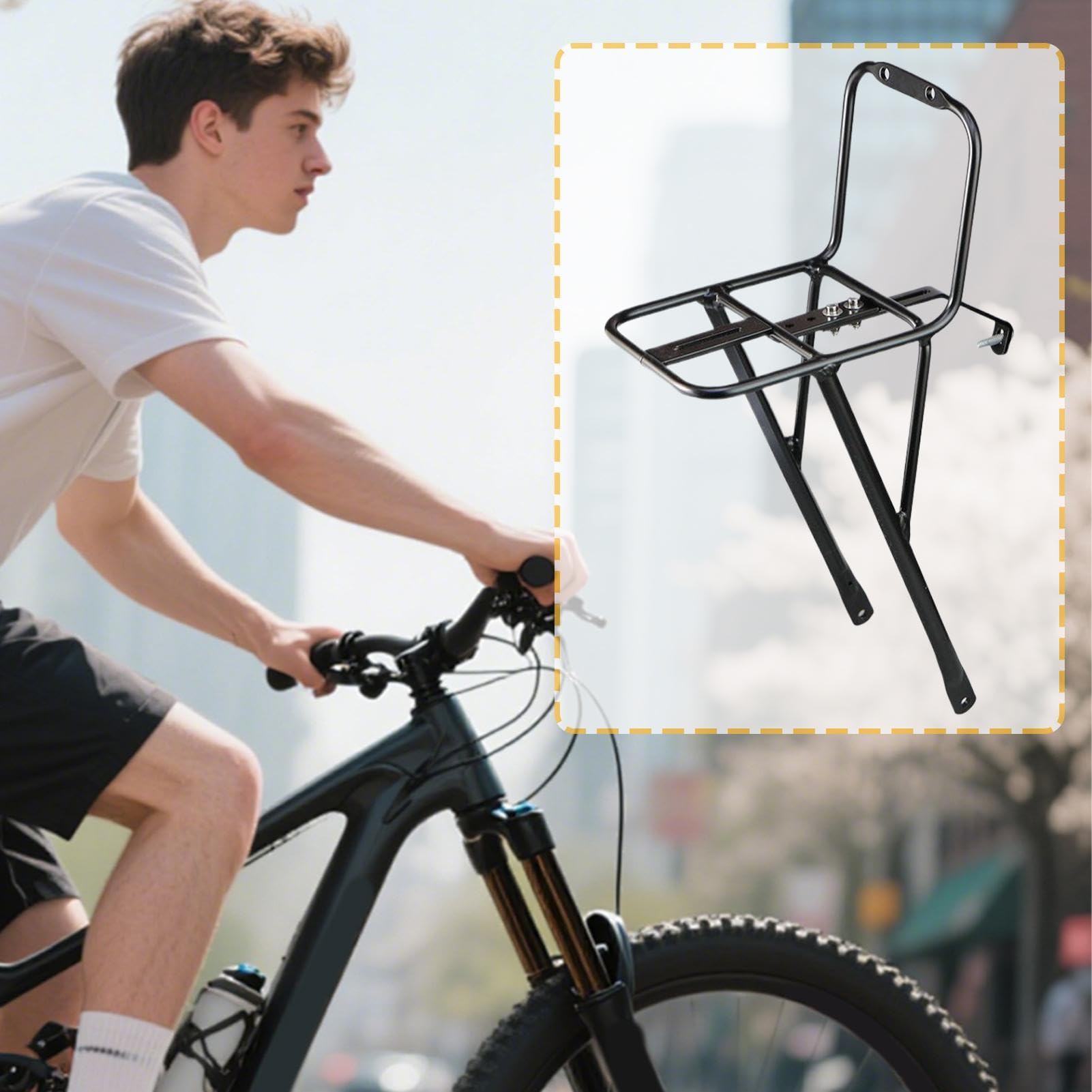 Portapacchi Anteriore Bici Supporto Cestino Borsa Portapacchi | Portapacchi Bici Da Carico per Pendolarismo Quotidiano, Viaggi a Lunga Distanza, Mountain Bike, Ciclismo su Sterrato Cruiser
