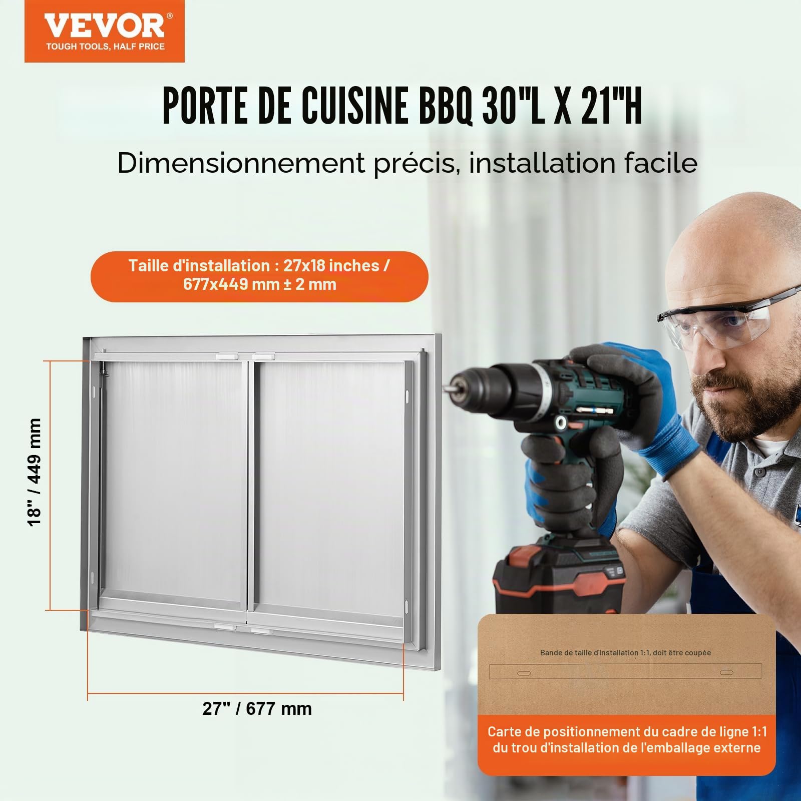 VEVOR Porte d'Accès pour Barbecue, Double Porte de Cuisine Extérieure 762x532x45 mm, Porte Encastrée en Inox, avec Poignée Encastrée, pour Îlot de Barbecue, Station de Grillades, Placard Extérieure
