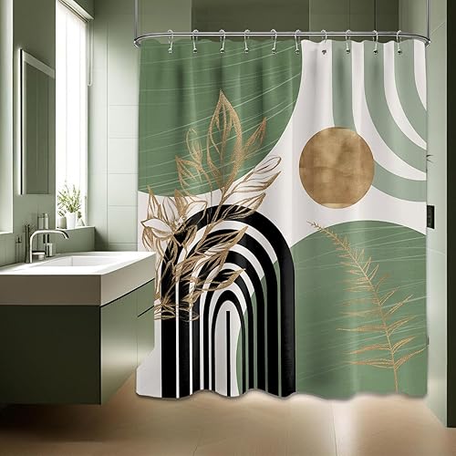 Miniatura 70 de Cortina de ducha moderna de mediados de siglo en blanco y negro, cortinas de ducha para hombre, juego de decoración de baño para hombres, patrón