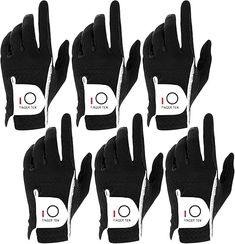 FINGER TEN Guantes de golf para hombre, mano derecha e izquierda, RainGrip, para climas cálidos y húmedos, pack de 6 unidades, para todo tipo de