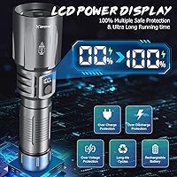 Vista 6 de Linterna recargable - Linterna EDC de 5 modos para camping, emergencia, senderismo, pantalla de alimentación digital, enfoque ajustable, haz súper