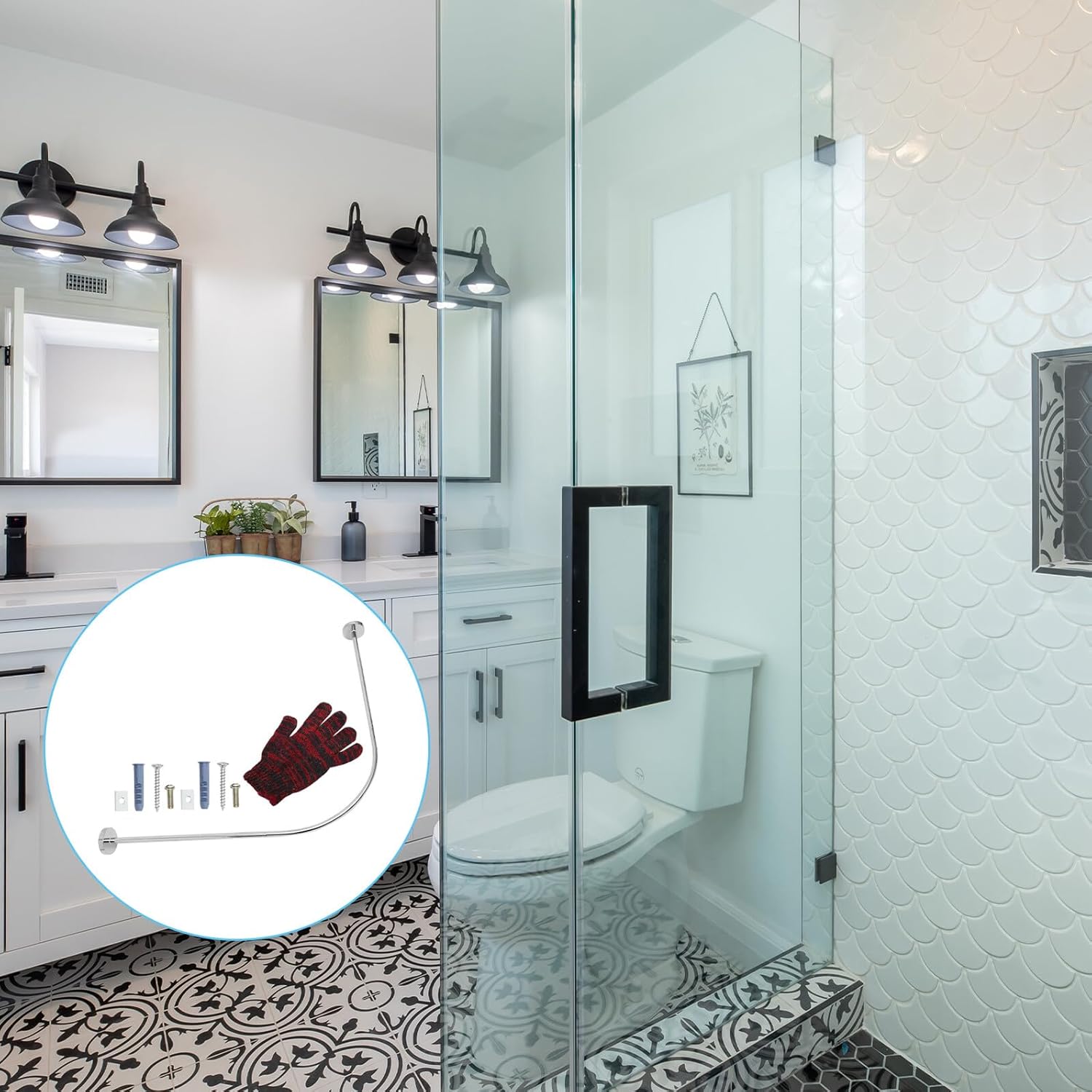 3 Pcs Adjustable Curved Corner Shower Curtain Rod Stainless Steel Tension U-shaped Design No Drilling Needed for Bathroom and Clothes Drying