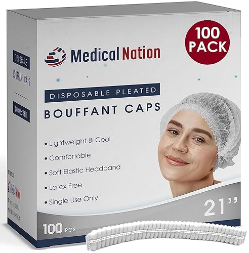 Medical Nation Red para el cabello, redes plisadas desechables Blanco, 100 unidades Redes de pelo para servicio de alimentos, uso médico, redes
