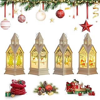 Lot de 4 lanternes de décoration de Noël avec LED, décoration de l'Avent intérieure, guirlandes lumineuses de Noël, éclairage de Noël blanc chaud