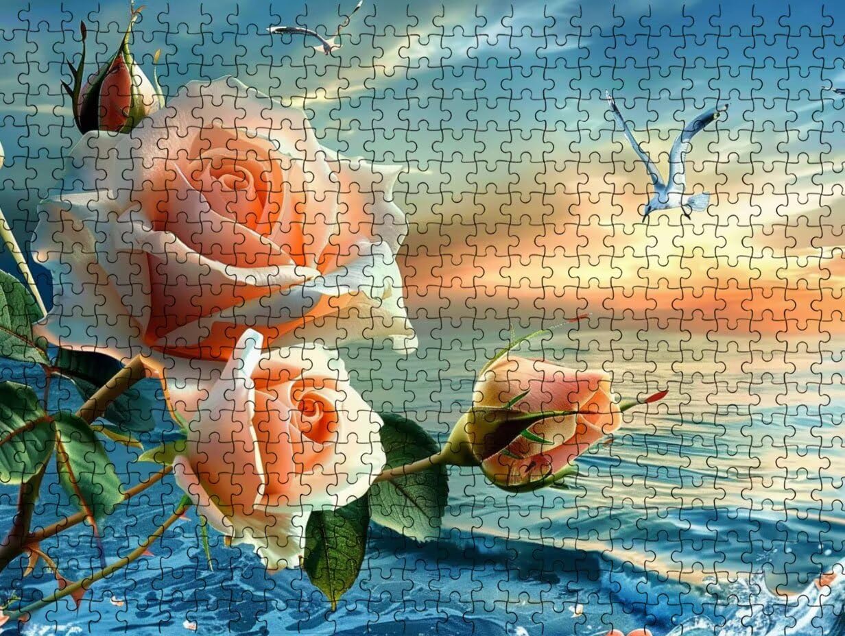 Puzzle per Adulti 1000, Rose Del Mare, legno Classico Puzzles LDYQS6-177 | Sfida Impossibile, Divertente Stimolante Puzzles per La Famiglia, Decorativo Murale Unica, Regalo per Amanti dei Puzzle