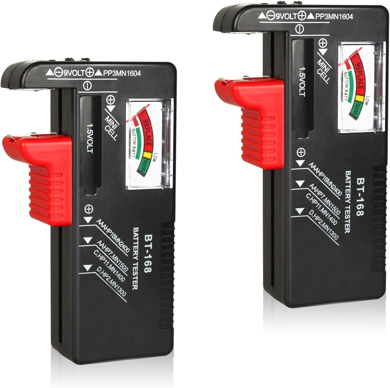 2Pcs Battery Tester Checker, Universal Battery Checker for AA AAA C D 9V 1.5V Button Cell Household Batteries Smal Electrical Monitor Meter Equipment (Requires No Battery for Operating)