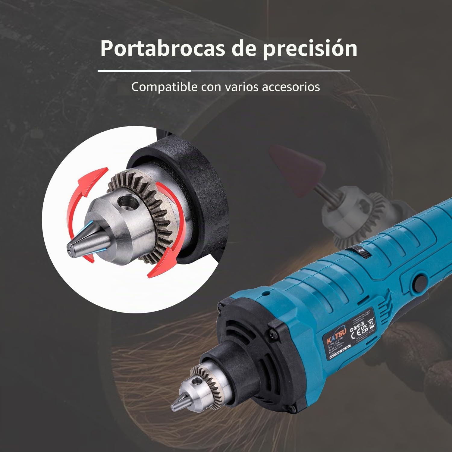 KATSU FIT-BAT 21V Amoladora Recta a Batería Brushless sin Escobillas con 3,0 Ah Batería y Cargador, 6mm Portafresas y 6 Velocidades Variables, en Caja