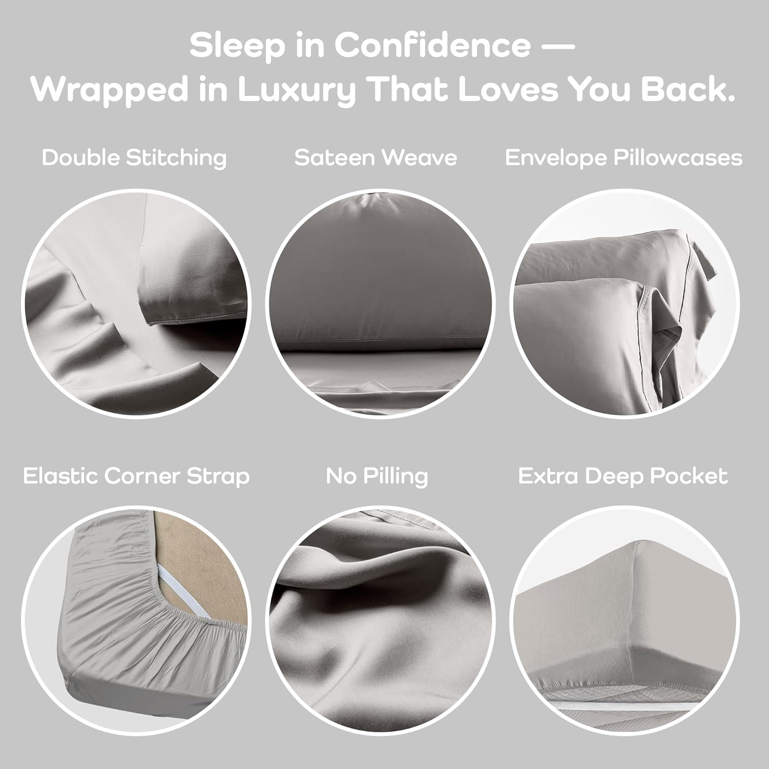 Olive + Crate Eucalyptus Sheets Set – Cooling Sheets for Hot Sleepers – 100% Organic Tencel Lyocell – Twin XL Size – Hypoallergenic, Moisture-Wicking, Deep Pockets, Durable 38" x 80" [Stone Gray] - Image 4