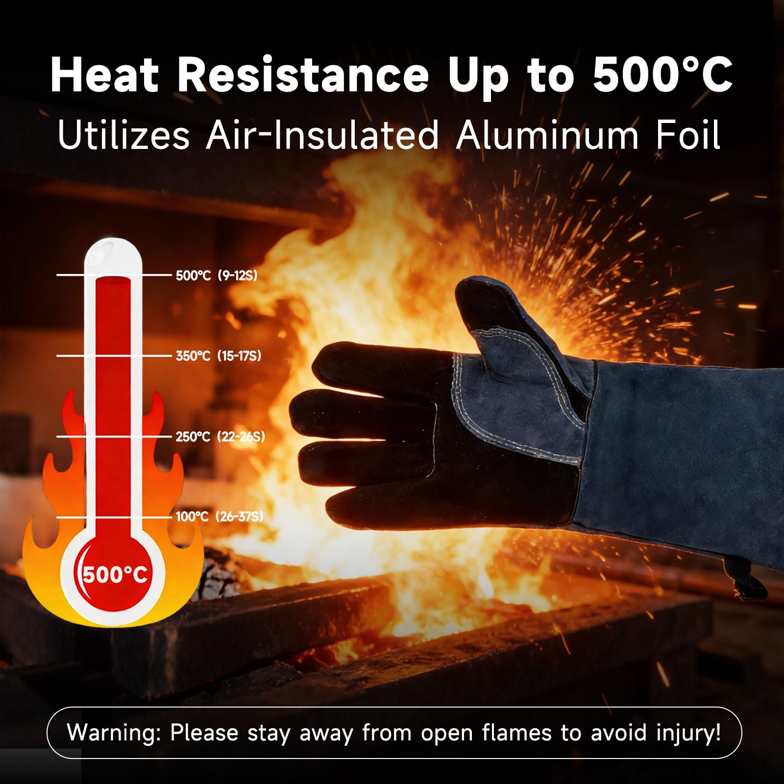 Guantes de Barbacoa de Cuero, Resistentes al Calor, Guantes de Barbacoa de Cuero Ignífugo, para Ignífugos, Soldadura, Chimenea, Horno, Cocina, Estufa, Estante de Olla — view 5