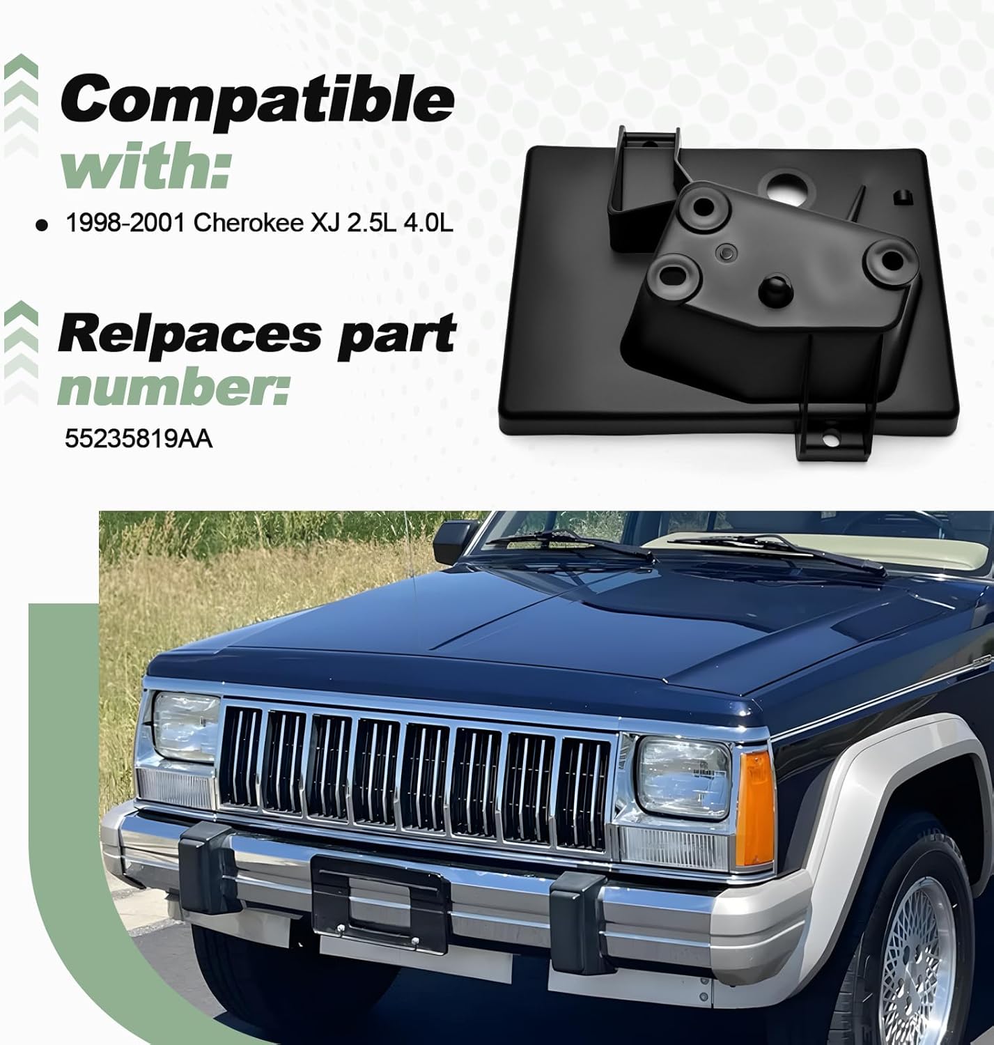 Battery Tray Battery Holder Mount Base Bracket Plastic Compatible with 1998-2001 Cherokee XJ 2.5L 4.0L Replace 55235819AA
