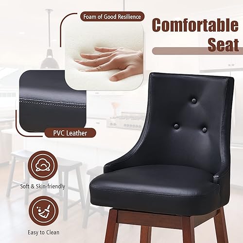 Miniatura 5 de Giantex Juego de 2 taburetes de bar giratorios de 29 pulgadas de altura de barra con reposapiés, respaldo alto, asiento grande de 20.5 x 14 pulgadas