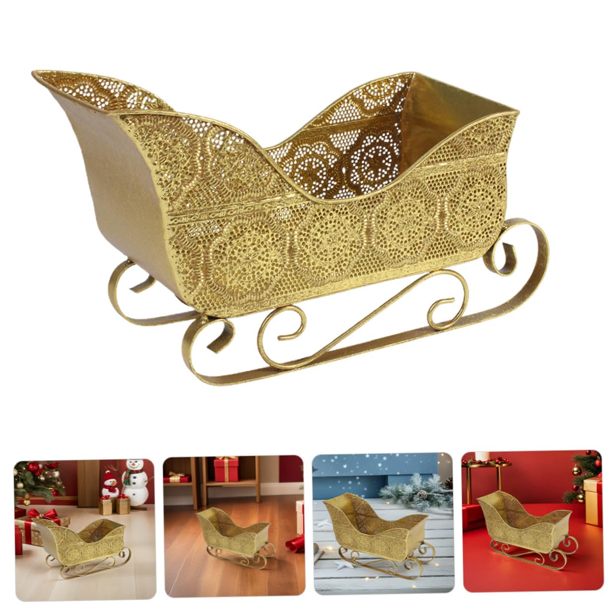 PartyKindom Schlitten Weihnachtsdeko Vintage Stil für Kaminsims Tischdekoration aus Robustem Eisen zur Aufbewahrung von Süßigkeiten und Kleinen Gegenständen