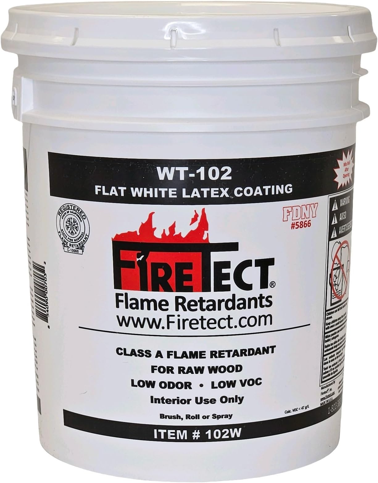 WT-102 White Latex Flame Retardant Coating in 5-Gallon Pail for Wood