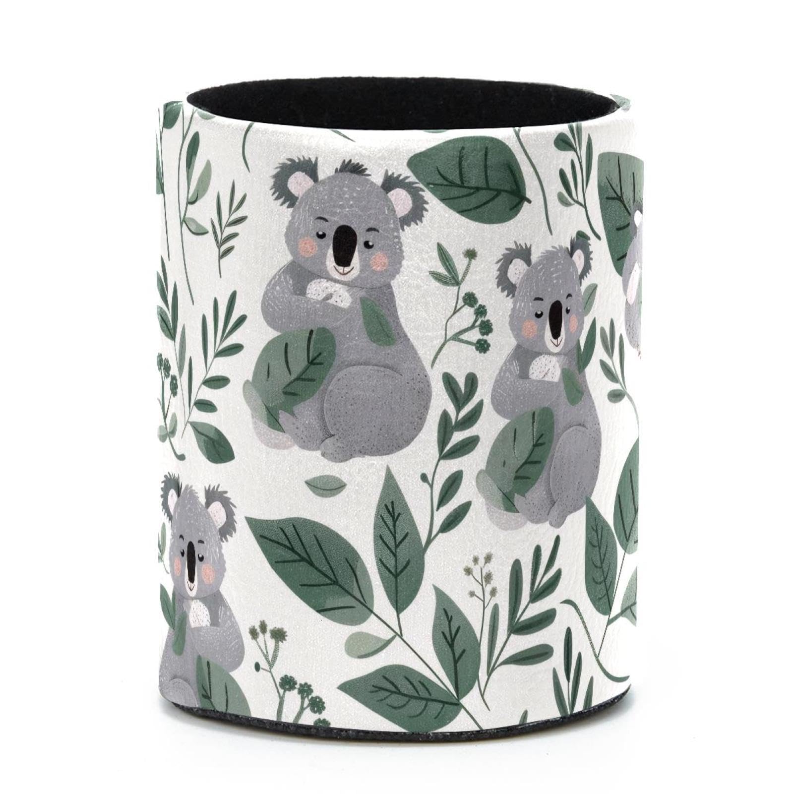 VAPOKF Round Pencil Holders for Desk, Koalas Leaves Pen Holders Pen Pot Makeup Brushes Storage Desktop Stationery Supplies Organiser for Home Office
