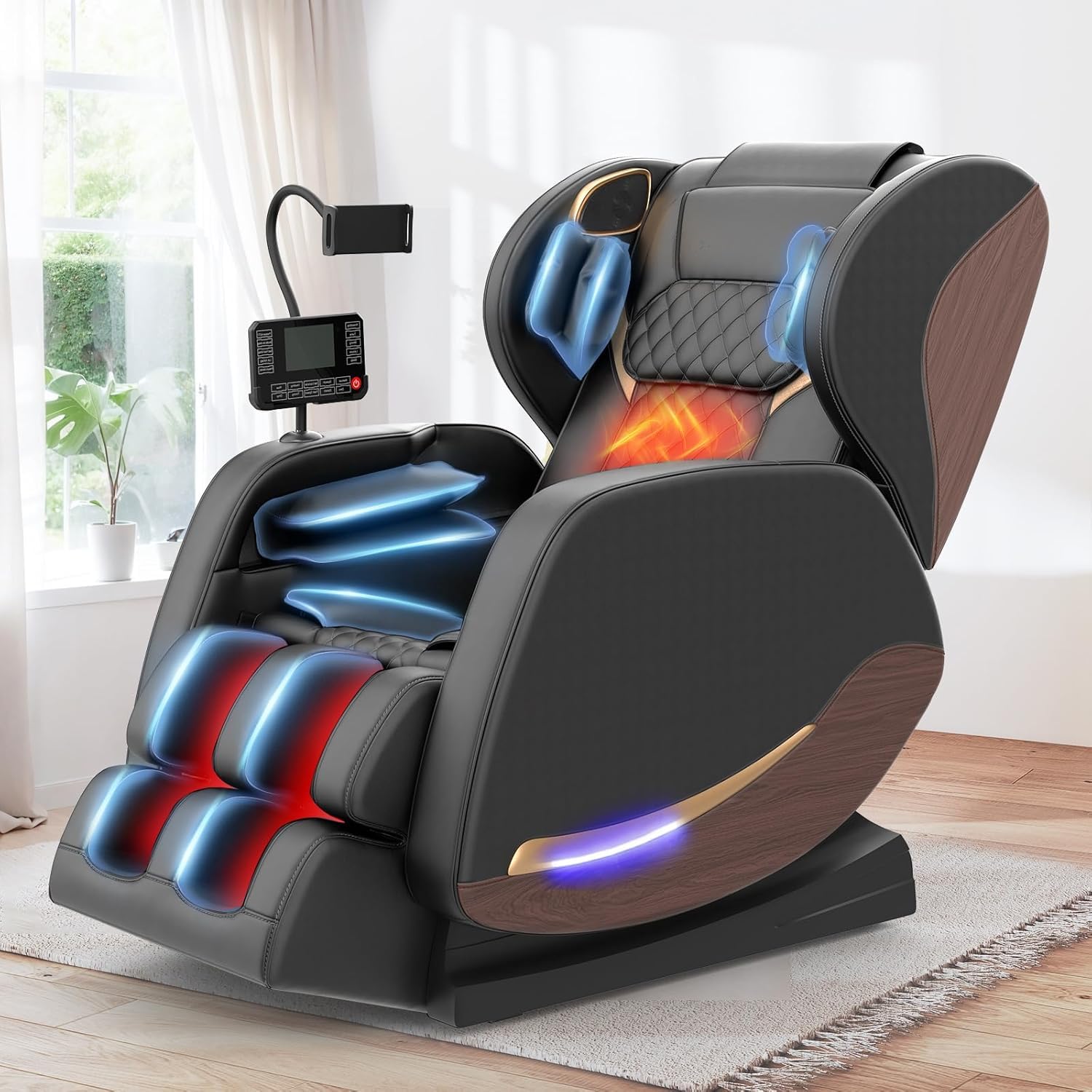 Poltrona Massaggiante con 14 Rulli Massaggianti,Scaldagambe e vita,8 Airbags, Rullo Poggiapiedi,Altoparlante Bluetooth, Controller touch screen,Poltrona Massaggio Reclinabile Zero Gravity