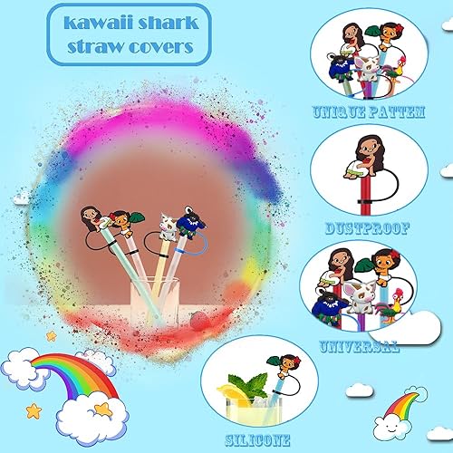 Miniatura 3 de Fundas de paja de dibujos animados, 9 unidades, reutilizables, lindas puntas de popote con adornos a prueba de polvo para popotes de 6 a 0.315 in,