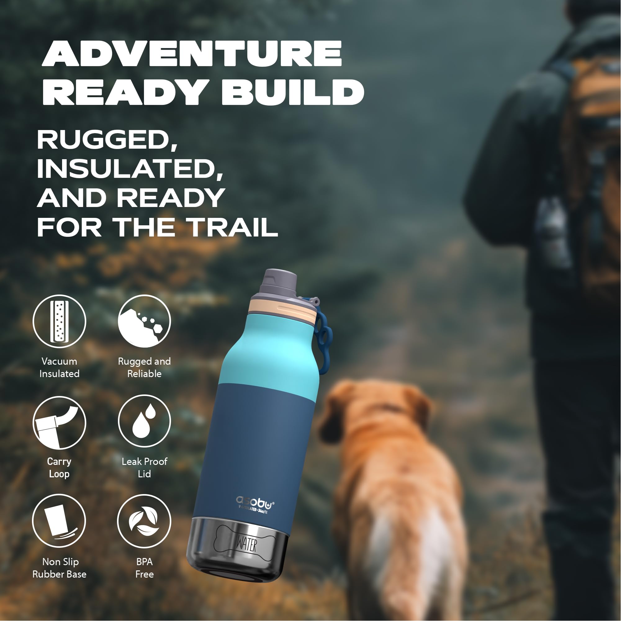 Asobu Buddy Bottle - Borraccia termica in acciaio inox, con ciotola per l'acqua rimovibile per cani e cibo per cani (verde pastello, 963,9 g)