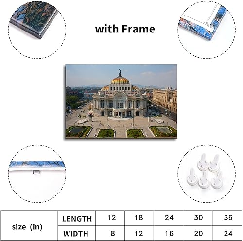 Miniatura 5 de adern Palacio Bellas Artes México - Póster decorativo para pared, para oficina, sala de estar, dormitorio, decoración del hogar con marco, 18 x 12