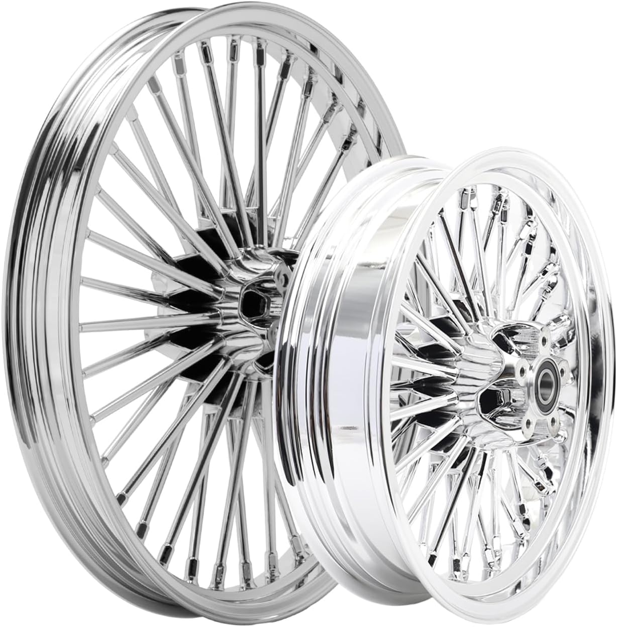 TOFR 21"x2.15" Front 16"x3.5" Rear Rims Wheels Fat King Spoke For Harley Heritage Softail Classic, Deluxe, Deuce, Fat Boy, Springer Classic, Softail Standard, Custom, Night Train Anniversary Chrome