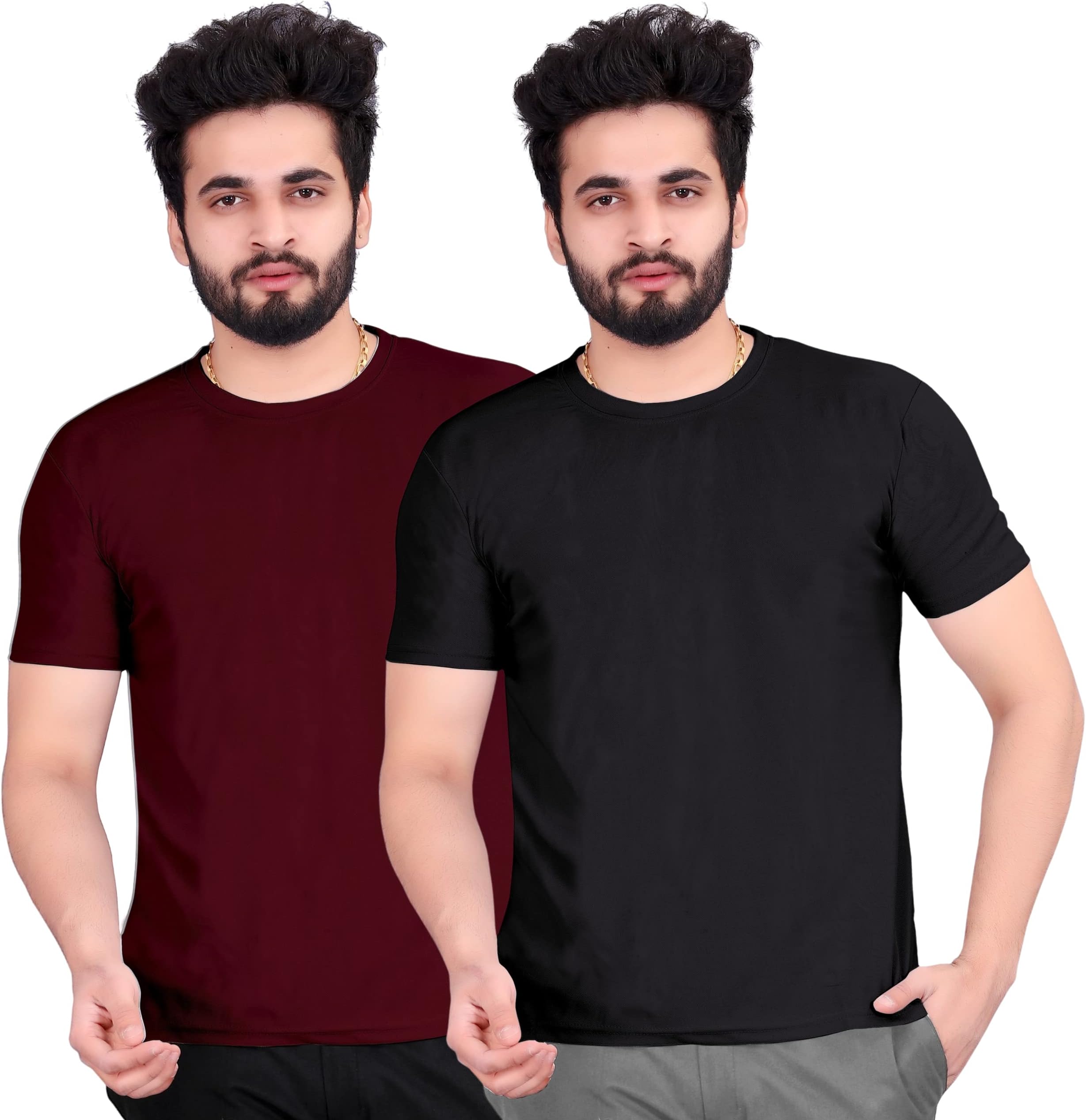 SkiTch Tranding Regular Fit T-Shirt for Man Half Sleeves Round Neck Cotton Plain Solid Tshirt Casual Gym and Sports Combo Tshirts (Pack of 2) for Men