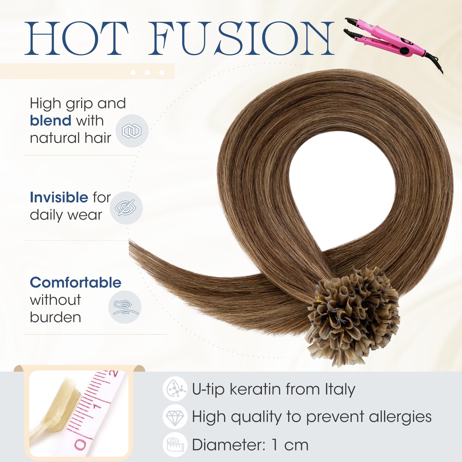 Elailite Extension Capelli Veri Cheratina Lunga Durata 100 Ciocche Meches 100% Remy Human Hair Balayage U Tip Nail Naturali Lisci 40cm 50g #4/#27 Marrone Cioccolato/Biondo Scuro