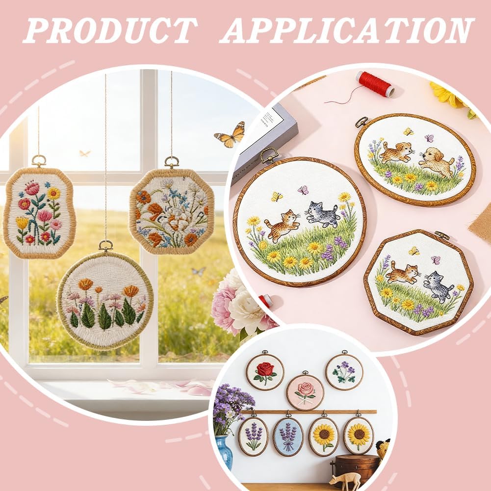 WADORN 9Pcs Embroidery Hoop Frame Set, Imitated Wood Decorative Cross Stitch Hoop Circle/Oval/Octagonal Display Frame Embroidery Hoops for DIY Art Craft Sewing and Hanging Ornaments Decor(Mixed Shape)