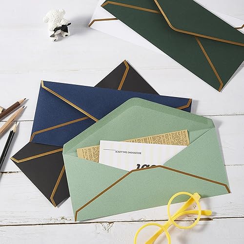 Miniatura 5 de Paquete de 100 sobres de negocios #10 con borde dorado, sobres estándar autosellados con calcomanías doradas para oficina, cheques, correo de