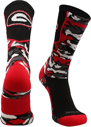 TCK NCAA Woodland Camo Crew Socks Officially Licensed Collegiate Fan Gear Durable Cushioned Moisture Wicking Socks
