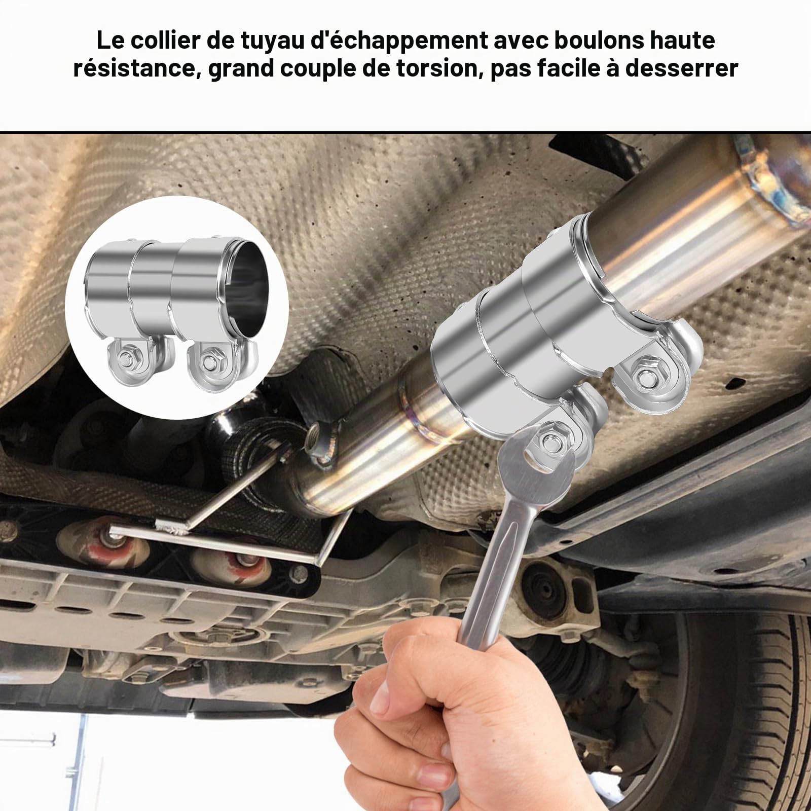 Collier Manchon Raccord Echappement, 65 X 95mm Borne de Tuyau D'échappement Diamètre, Raccord de Tuyau D'échappement, Bande Tuyau Silencieux D'échappement en Acier Inoxydable, pour Bateaux